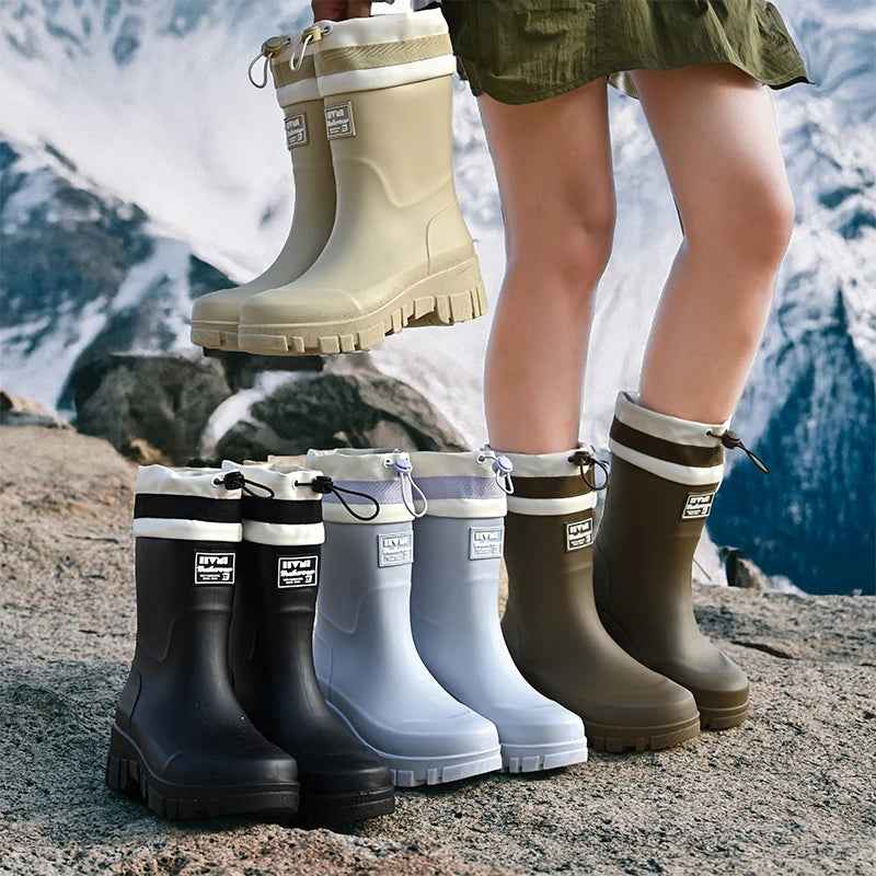 Bottes de Pluie Femme Imperméables en Caoutchouc avec Semelle Antidérapante et Cordon de Serrage Réglable - Confort Optimal 1