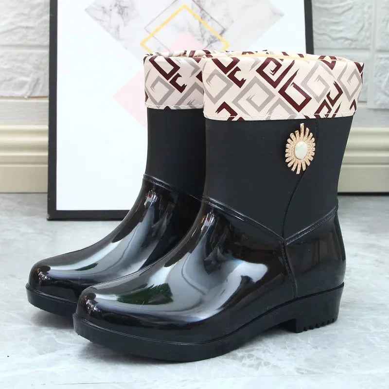 Bottes de Pluie Femme Imperméables en PVC avec Doublure en Polaire et Semelle Antidérapante - Confort Optimal et Protection 10