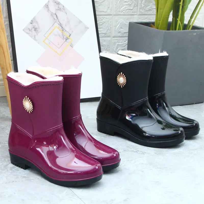 Bottes de Pluie Femme Imperméables en PVC avec Doublure en Polaire et Semelle Antidérapante - Confort Optimal et Protection 3
