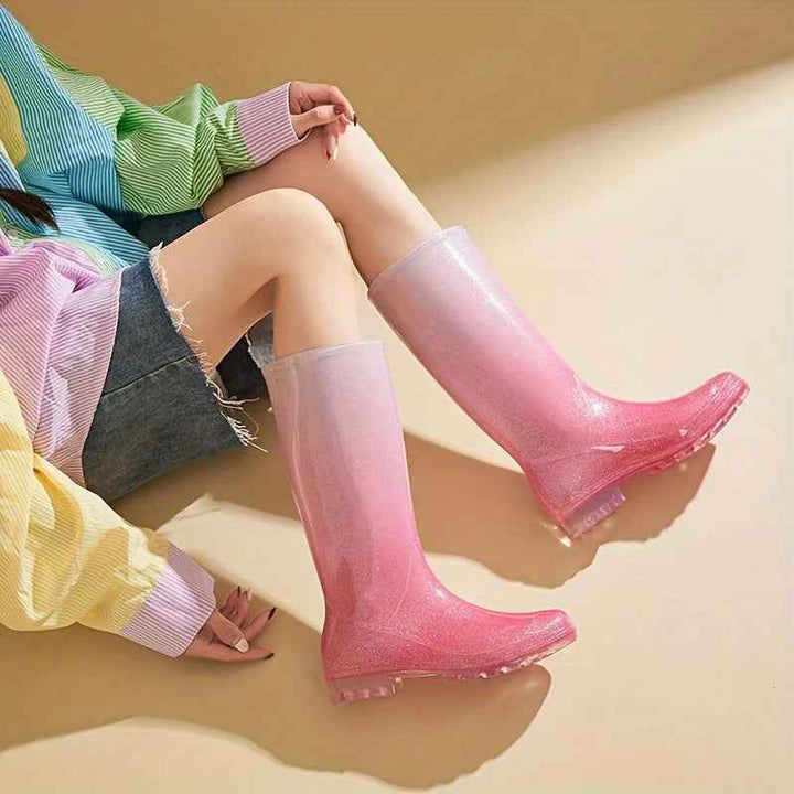 Bottes de Pluie Femme en PVC Imperméable Dégradé Rose à Blanc – Confort et Semelle Antidérapante 0