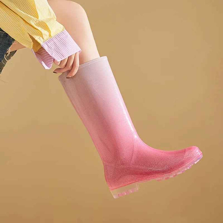 Bottes de Pluie Femme en PVC Imperméable Dégradé Rose à Blanc – Confort et Semelle Antidérapante 1