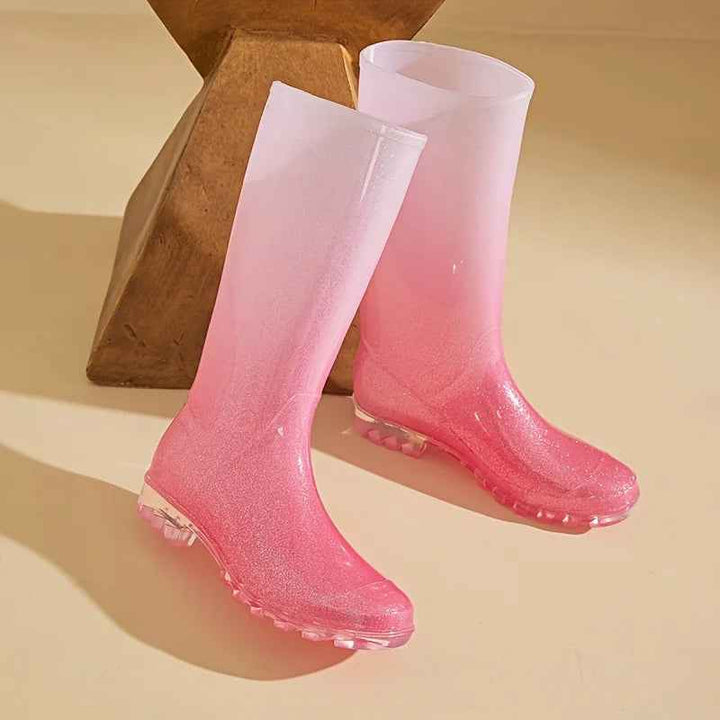 Bottes de Pluie Femme en PVC Imperméable Dégradé Rose à Blanc – Confort et Semelle Antidérapante 2