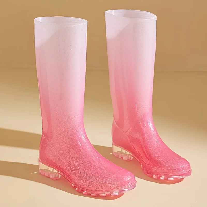 Bottes de Pluie Femme en PVC Imperméable Dégradé Rose à Blanc – Confort et Semelle Antidérapante 3