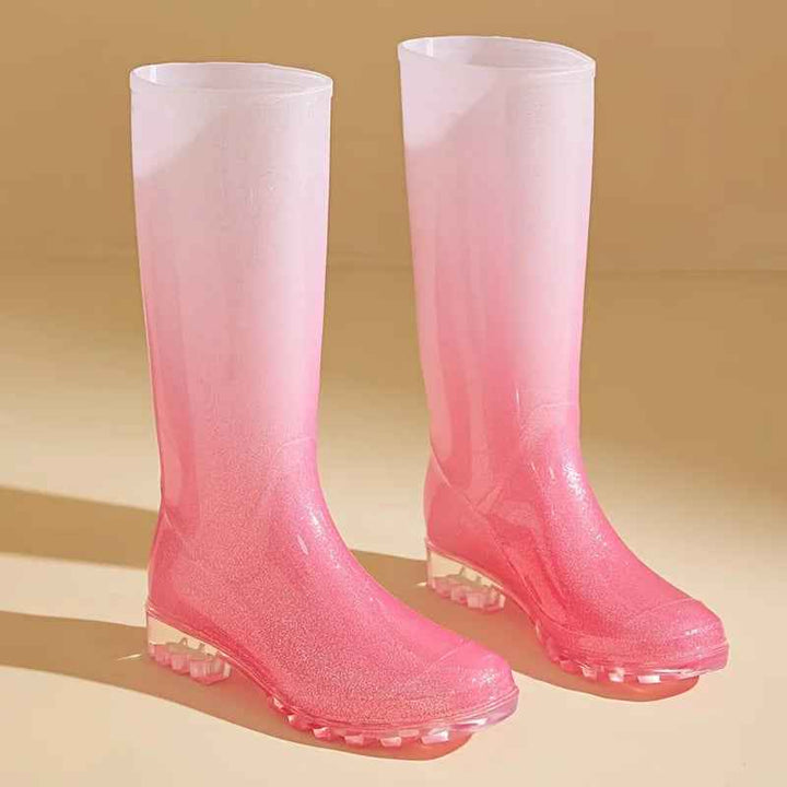 Bottes de Pluie Femme en PVC Imperméable Dégradé Rose à Blanc – Confort et Semelle Antidérapante 3
