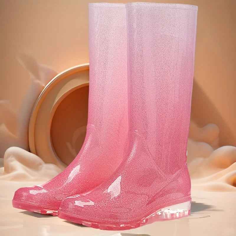 Bottes de Pluie Femme en PVC Imperméable Dégradé Rose à Blanc – Confort et Semelle Antidérapante 4