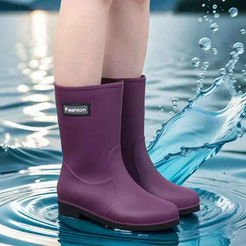 Bottes de Pluie Mi-Mollet Femme en PVC Imperméable Antidérapant - Confort et Style 1