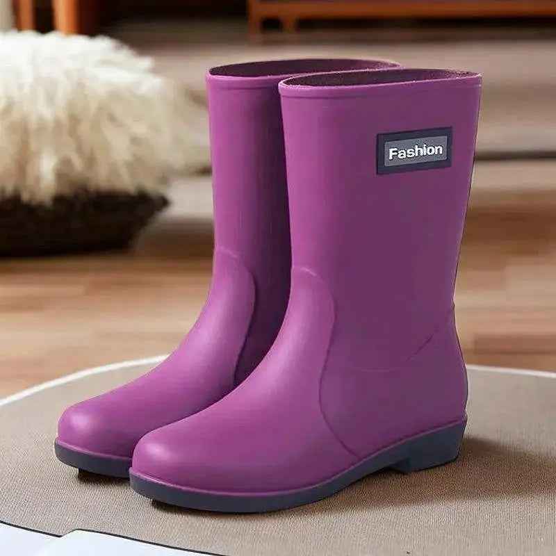 Bottes de Pluie Mi-Mollet Femme en PVC Imperméable Antidérapant - Confort et Style 4