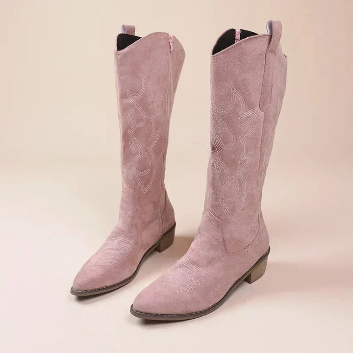 Bottes pour Femmes en Daim Brodées Chic – Bottes de Cowboy Confortables et Élégantes pour Toutes les Saisons 0