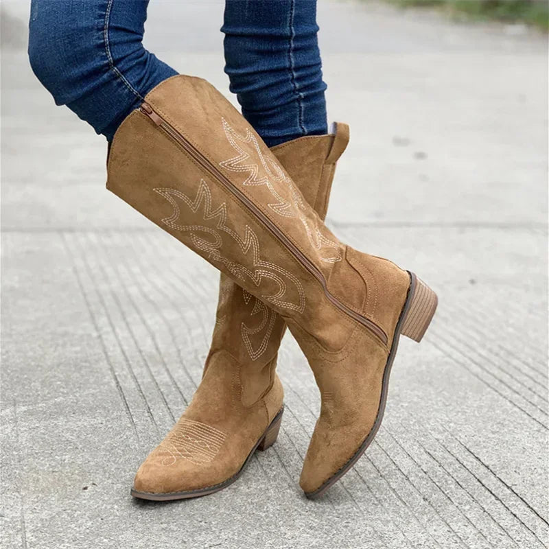 Bottes pour Femmes en Daim Brodées Chic – Bottes de Cowboy Confortables et Élégantes pour Toutes les Saisons 1