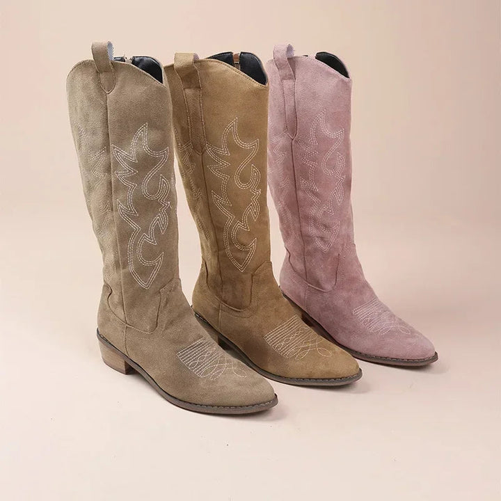 Bottes pour Femmes en Daim Brodées Chic – Bottes de Cowboy Confortables et Élégantes pour Toutes les Saisons 3