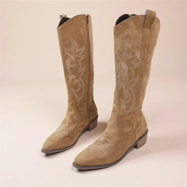 Bottes pour Femmes en Daim Brodées Chic – Bottes de Cowboy Confortables et Élégantes pour Toutes les Saisons 5