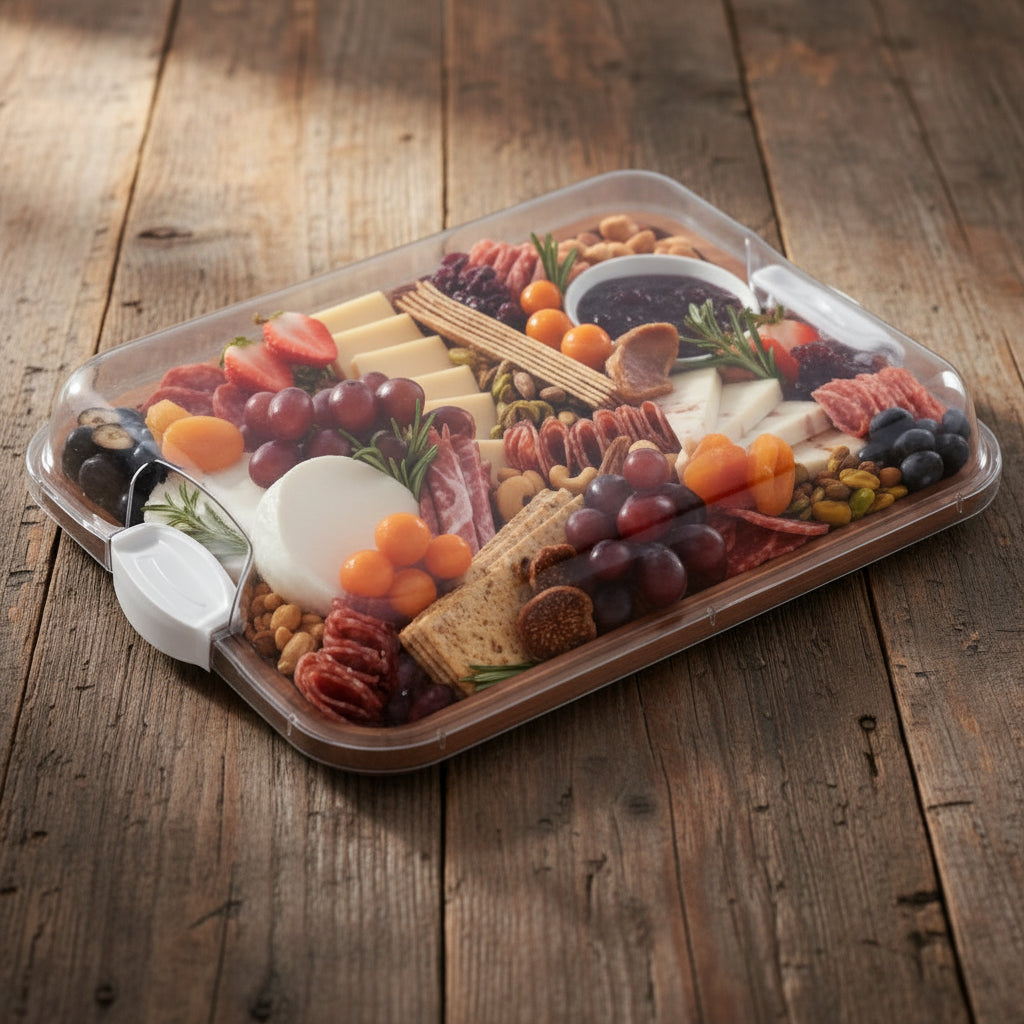 Tagliere Vassoio per Salumi in Bambù con Coperchio Bloccatore