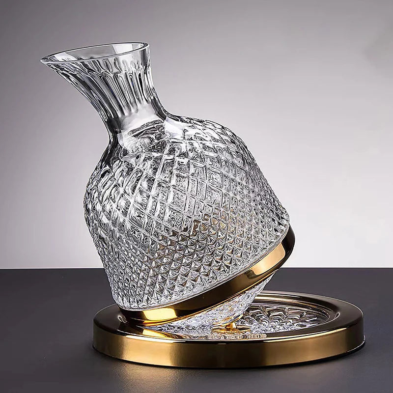 Carafe à Décanter en Cristal avec Socle Rotatif – Élégante Carafe à Vin 1L pour Aérer et Servir sans Déversement 1