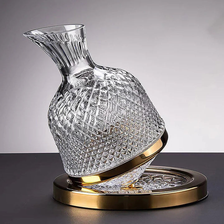Carafe à Décanter en Cristal avec Socle Rotatif – Élégante Carafe à Vin 1L pour Aérer et Servir sans Déversement 1