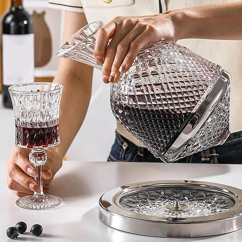Carafe à Décanter en Cristal avec Socle Rotatif – Élégante Carafe à Vin 1L pour Aérer et Servir sans Déversement 4