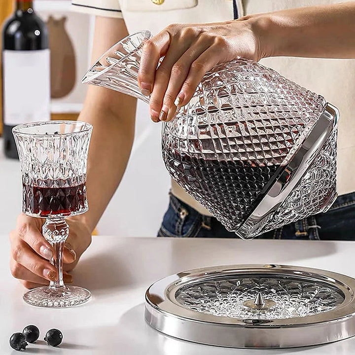 Carafe à Décanter en Cristal avec Socle Rotatif – Élégante Carafe à Vin 1L pour Aérer et Servir sans Déversement 4