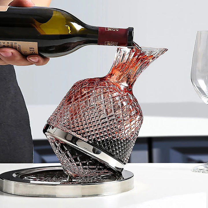 Carafe à Décanter en Cristal avec Socle Rotatif – Élégante Carafe à Vin 1L pour Aérer et Servir sans Déversement 5