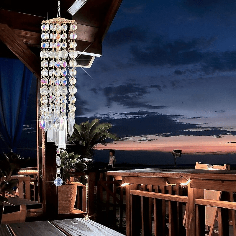 Carillon Éolien en Cristal AuraHarmony avec Feuilles en Métal – Design Élégant et Apaisant 1