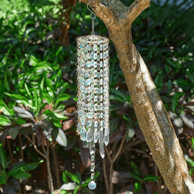 Carillon Éolien en Cristal AuraHarmony avec Feuilles en Métal – Design Élégant et Apaisant 2