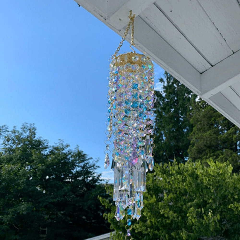 Carillon Éolien en Cristal AuraHarmony avec Feuilles en Métal – Design Élégant et Apaisant 4