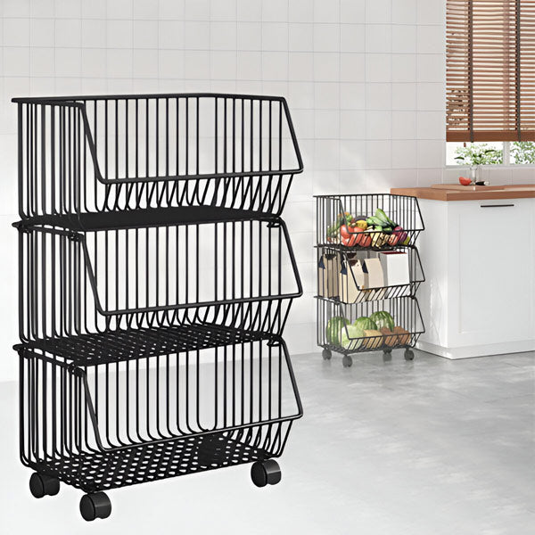 Chariot de Service à 3 Niveaux en Métal Pratique et Mobile – Idéal pour Cuisine et Bureau 1