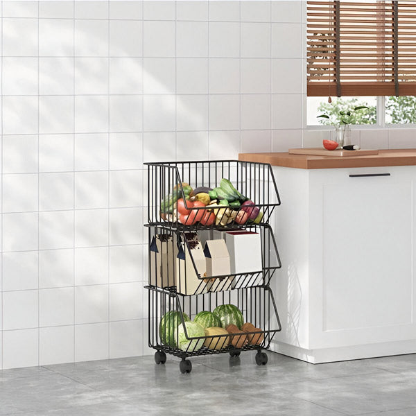 Chariot de Service à 3 Niveaux en Métal Pratique et Mobile – Idéal pour Cuisine et Bureau 4