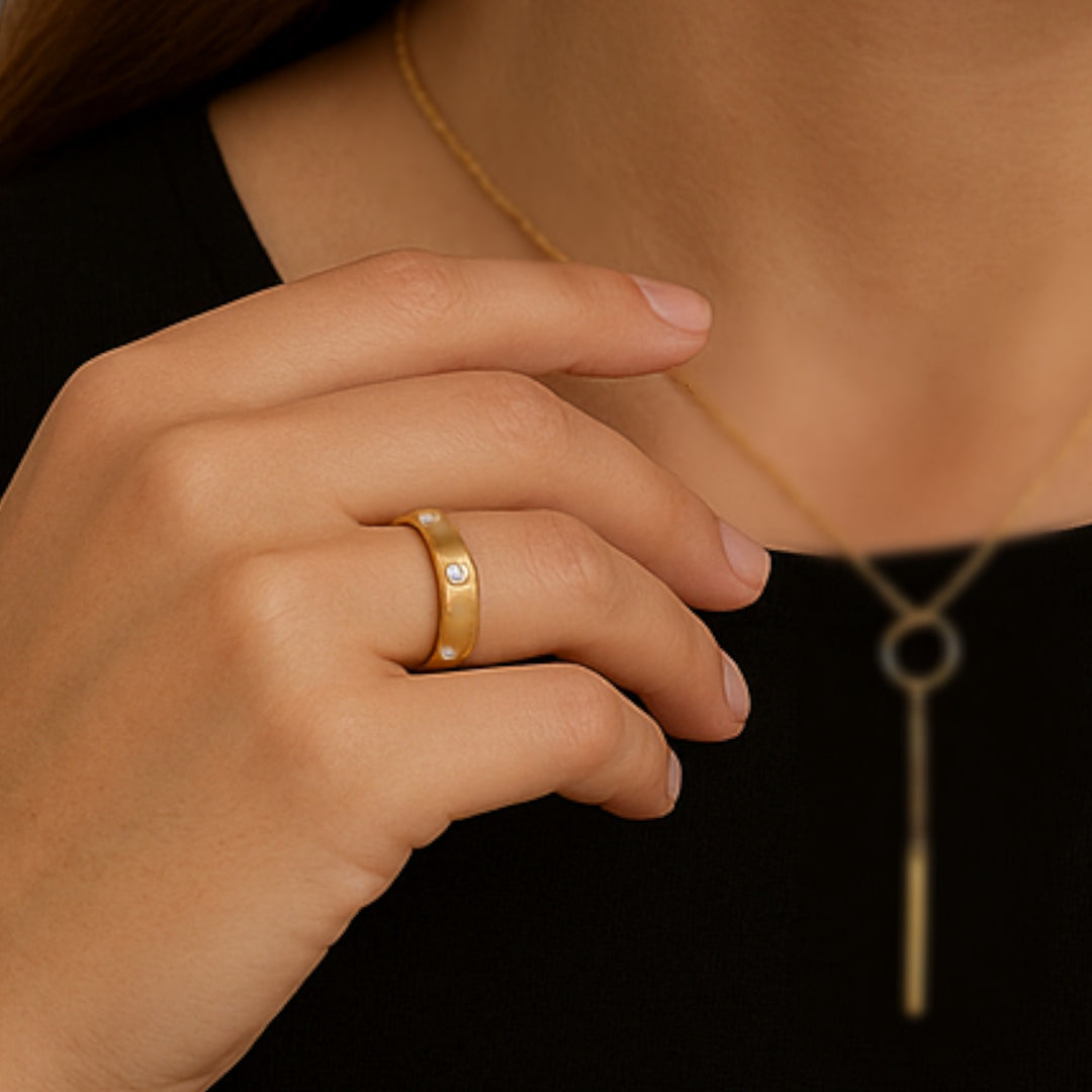 Celzoir | Bague Zircones Dorée ou Acier Poli
