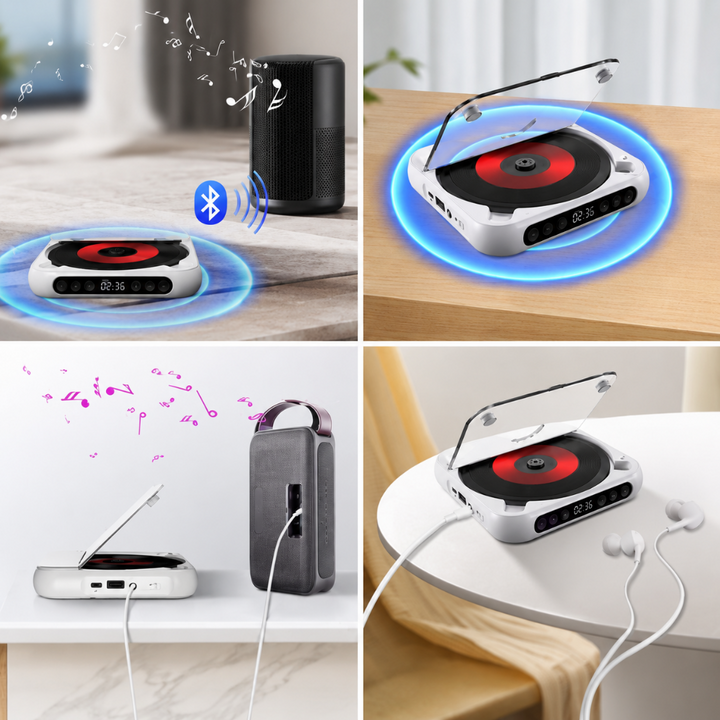 Portable Cd Player Bluetooth Compact Slim Rechargeable