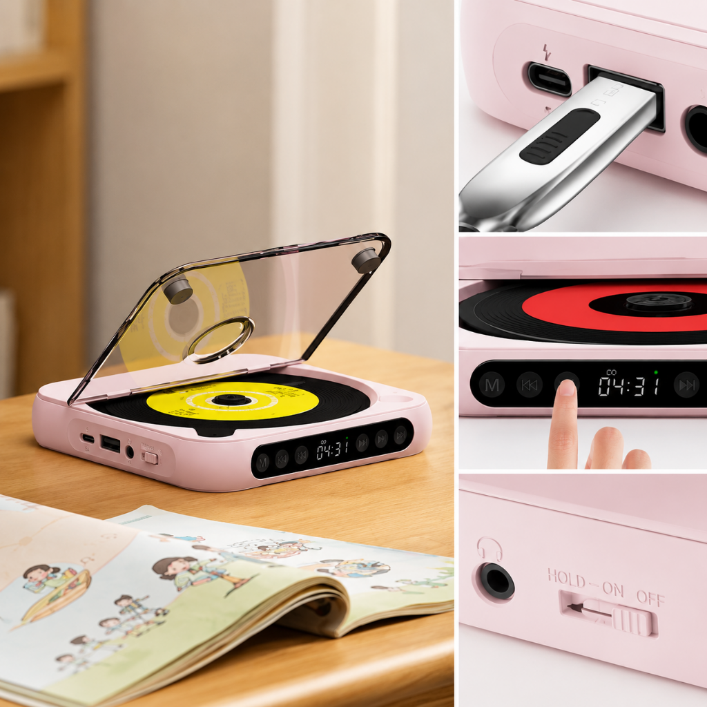 Portable Cd Player Bluetooth Compact Slim Rechargeable