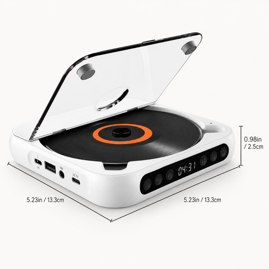 Portable Cd Player Bluetooth Compact Slim Rechargeable