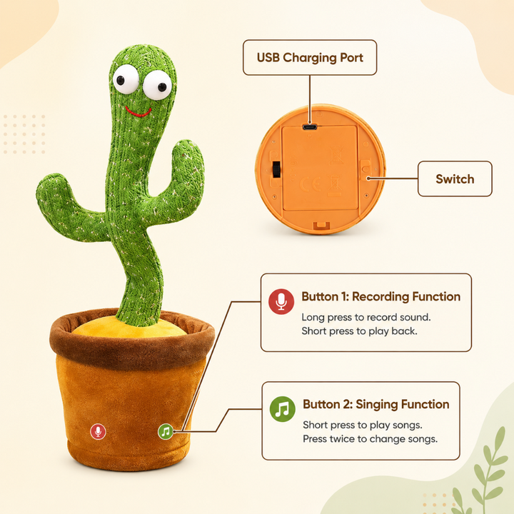 Dancing Cactus Toy Talking Interactive Rechargeable Fun