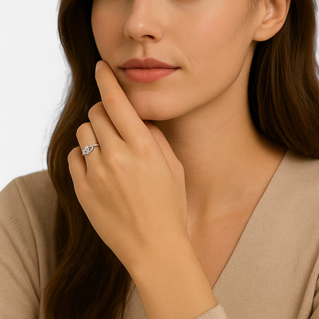 Celzoir | Bague Classy Femme Deux Cœurs en Argent – Élégance Romantique et Raffinement Intemporel