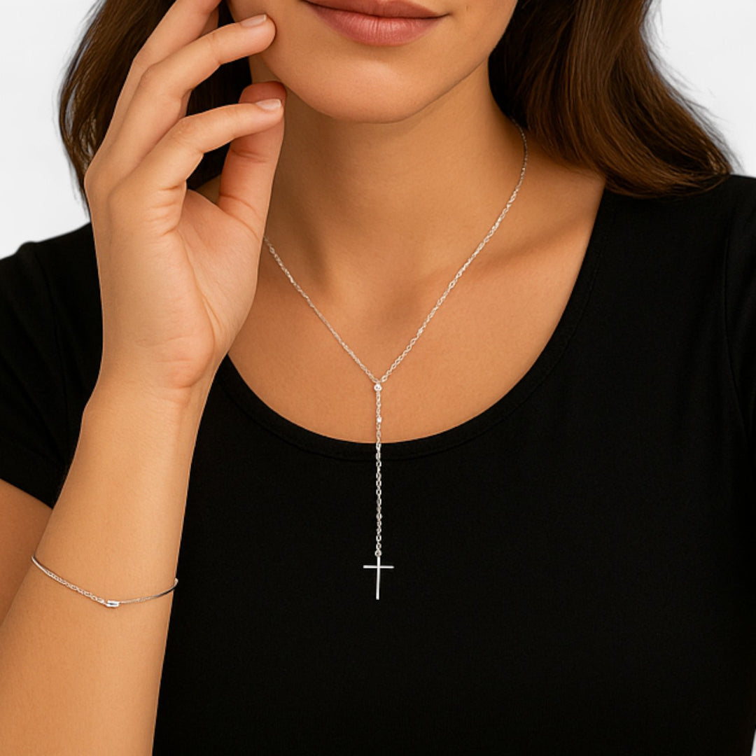 Celzoir | Collier Classy Femme Y-Croix en Argent Sterling 925 – Élégance Minimaliste et Moderne