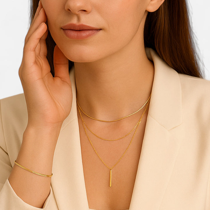 Celzoir | Collier Classy Femme à Pendentif Barre Superposée en Métal Doré – Style Vintage et Chaînes Multiples