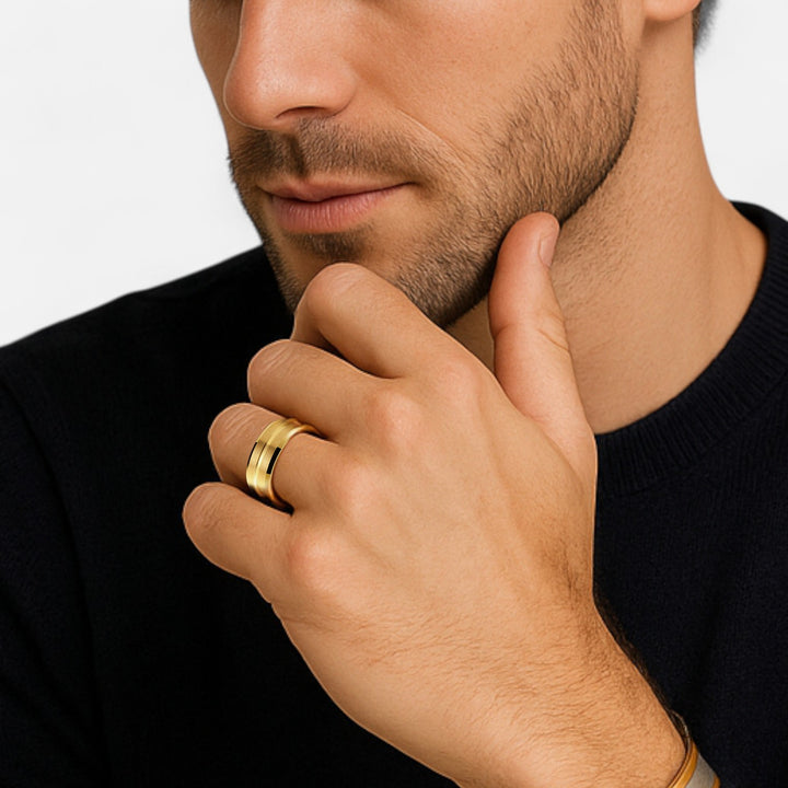 Celzoir | Bague Classy Homme 8mm en Tungstène Noir – Finition Brossée et Bords Biseautés