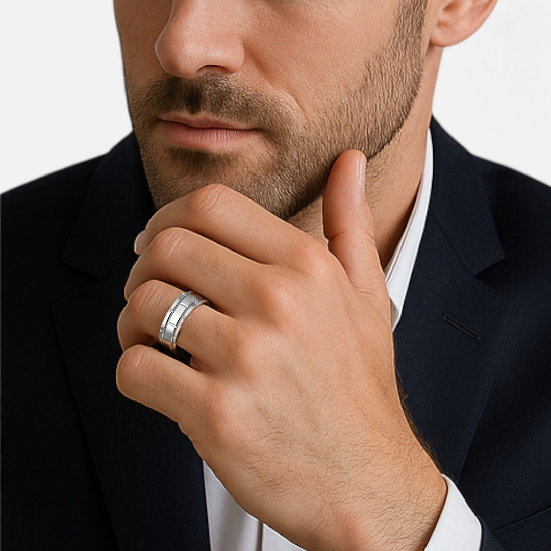 Celzoir | Bague Classy Homme 8mm en Acier Inoxydable – Design à Double Rainure