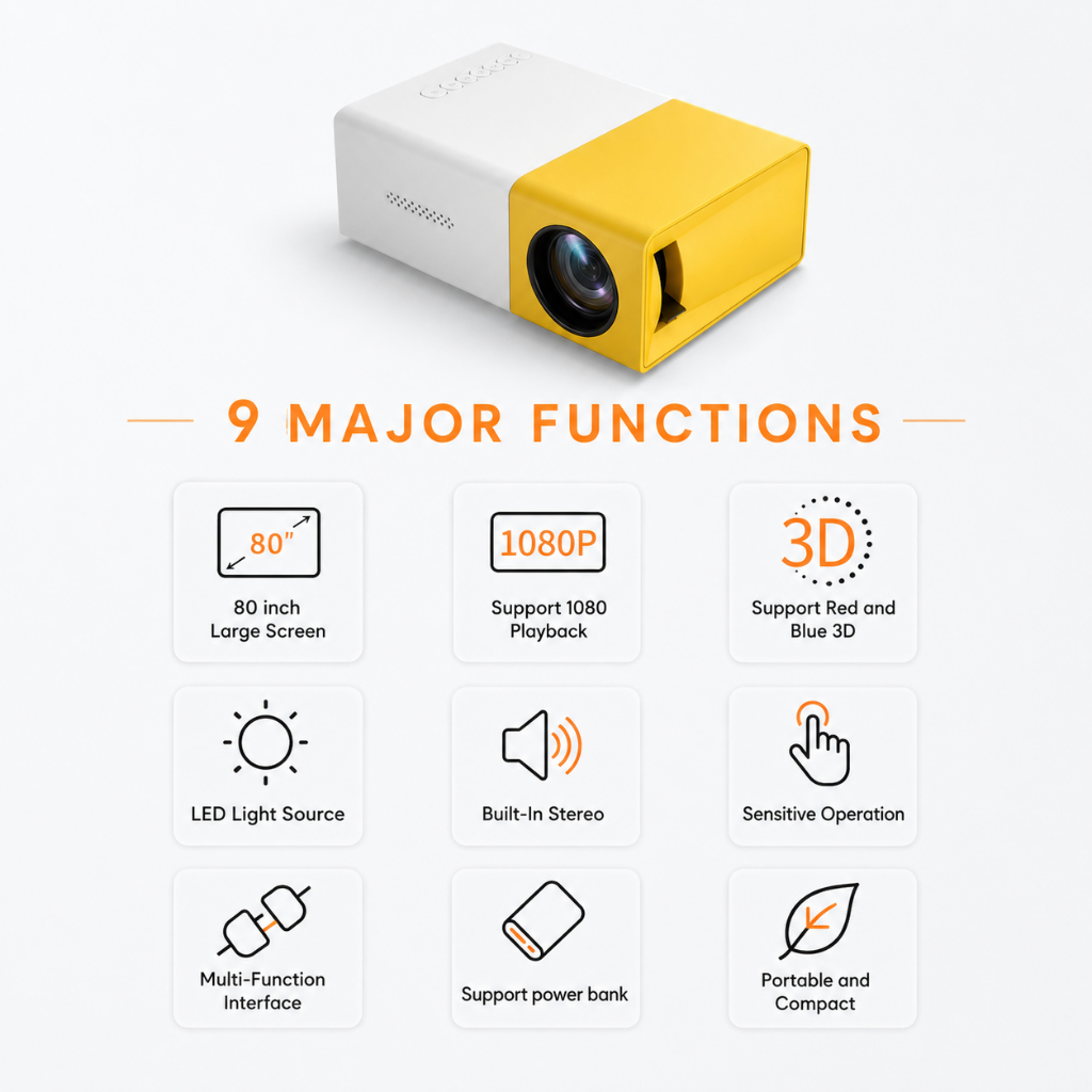 Portable Mini Projector 1080p Compact LED Battery