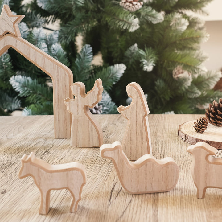 Presepe in Legno Decorazione Cristiana da Tavolo per la Resurrezione di Pasqua