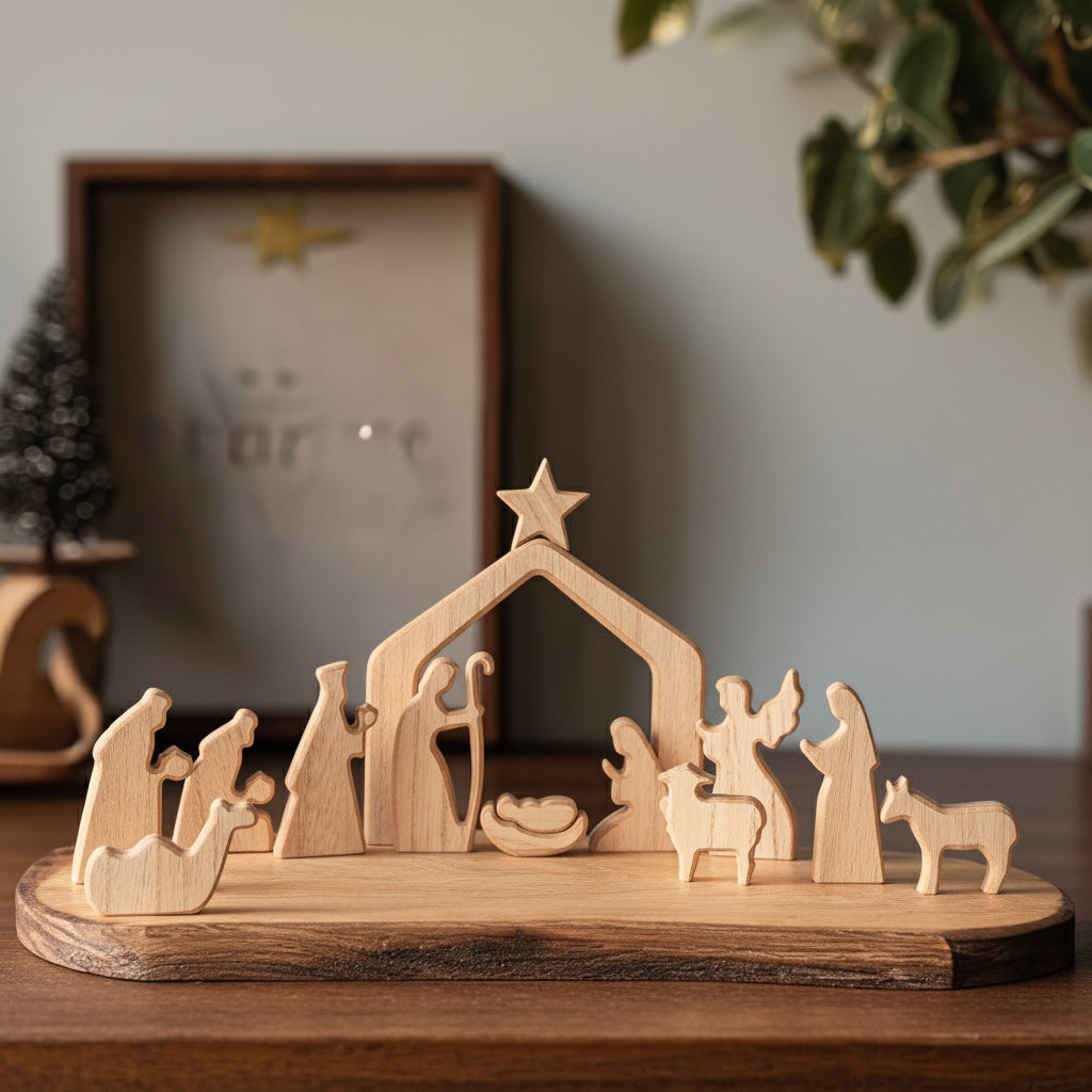 Presepe in Legno Decorazione Cristiana da Tavolo per la Resurrezione di Pasqua