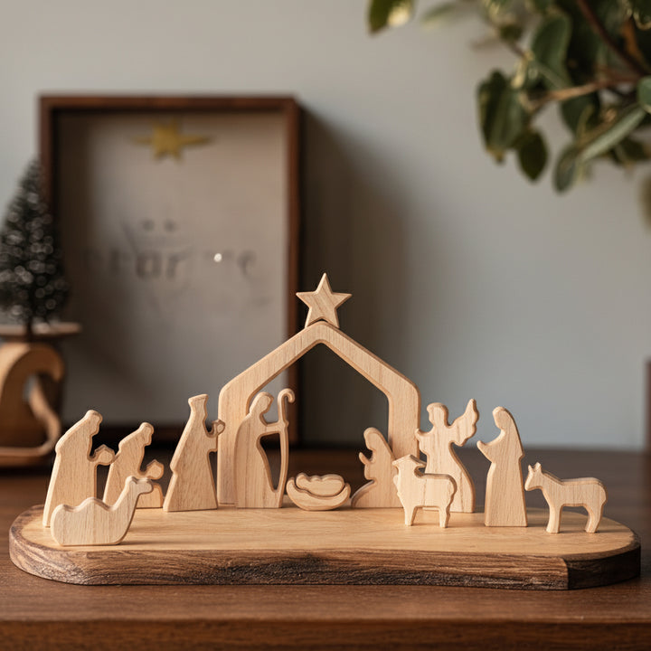 Presepe in Legno Decorazione Cristiana da Tavolo per la Resurrezione di Pasqua