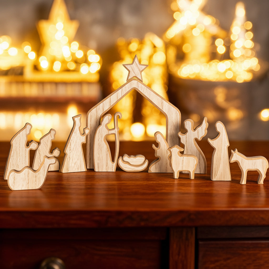 Presepe in Legno Decorazione Cristiana da Tavolo per la Resurrezione di Pasqua