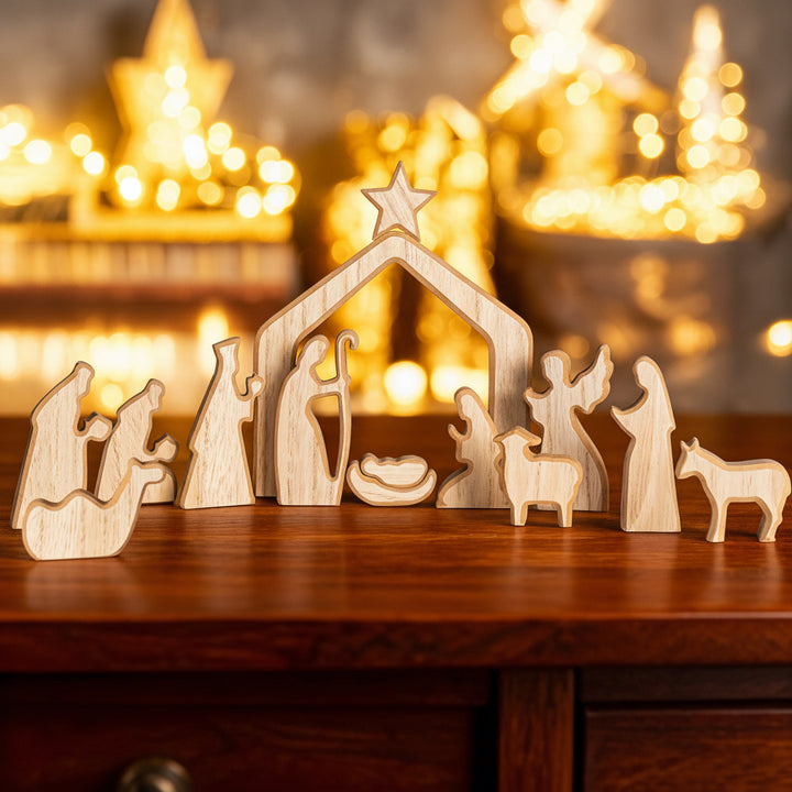 Presepe in Legno Decorazione Cristiana da Tavolo per la Resurrezione di Pasqua
