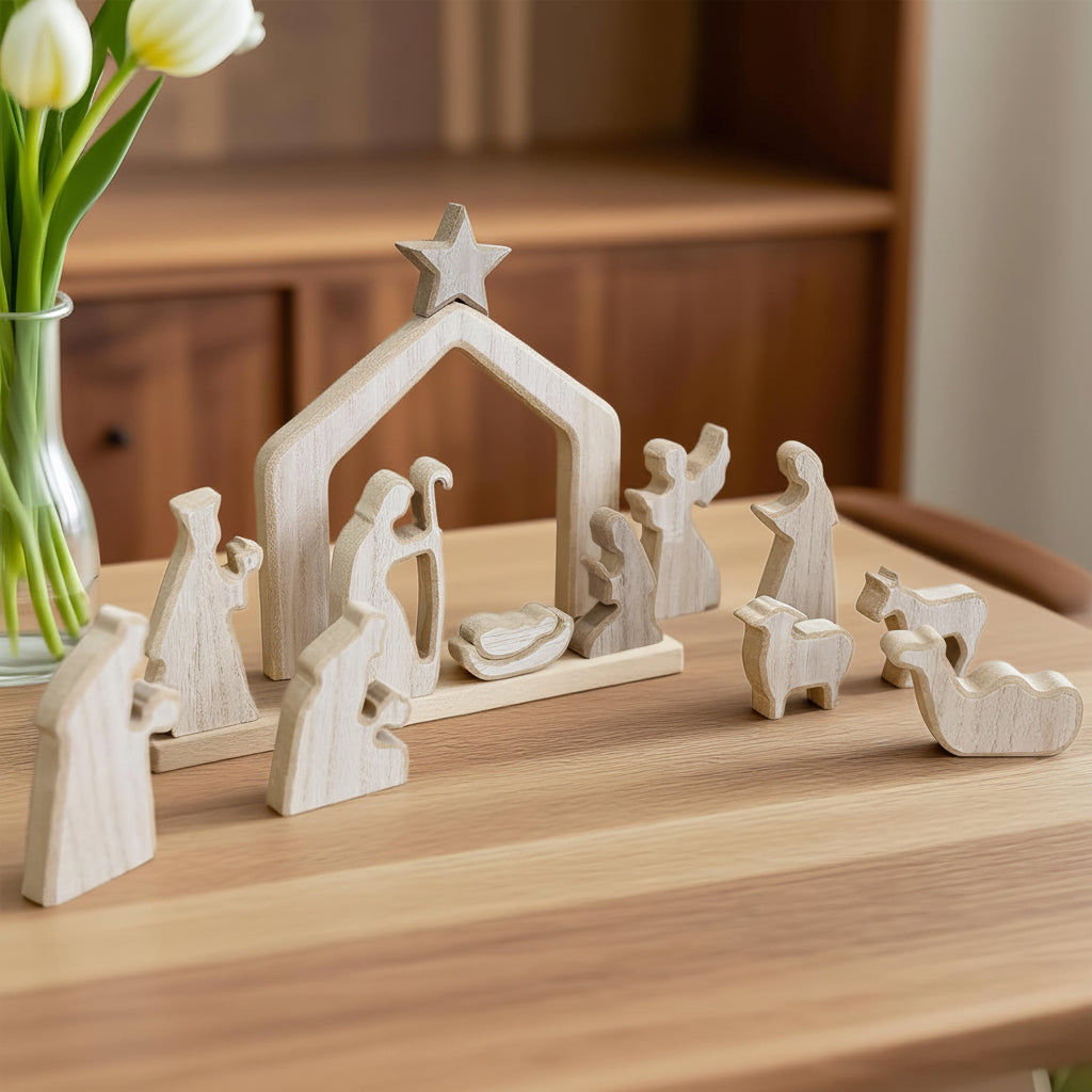 Presepe in Legno Decorazione Cristiana da Tavolo per la Resurrezione di Pasqua