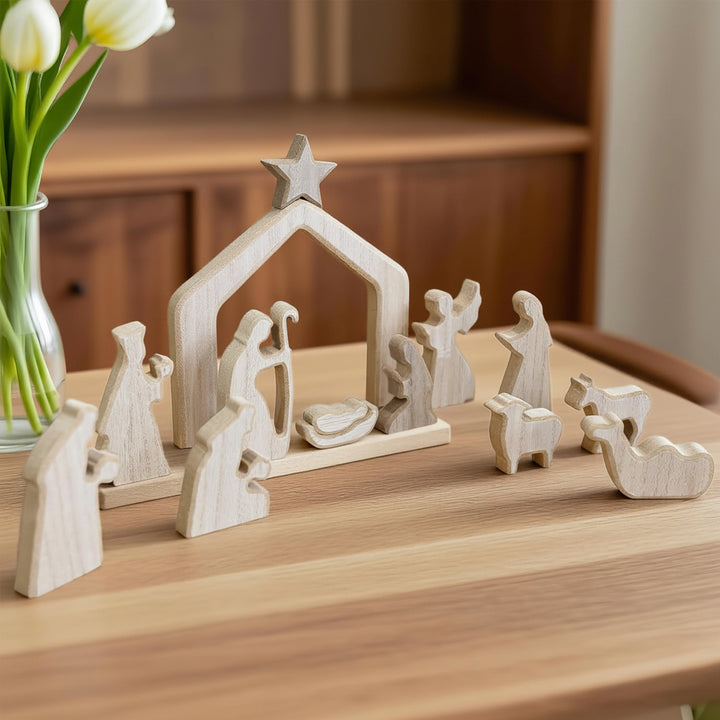 Presepe in Legno Decorazione Cristiana da Tavolo per la Resurrezione di Pasqua