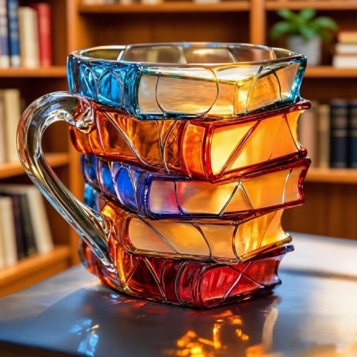 Tazza da Caffè Stile Vetro Colorato con Design a Libro Tazza da Tè