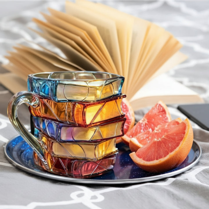 Tazza da Caffè Stile Vetro Colorato con Design a Libro Tazza da Tè