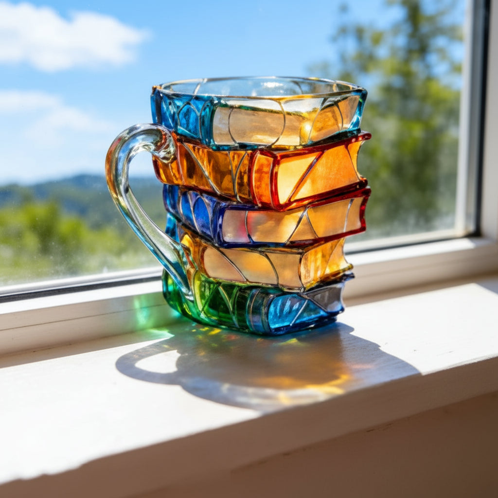 Tazza da Caffè Stile Vetro Colorato con Design a Libro Tazza da Tè