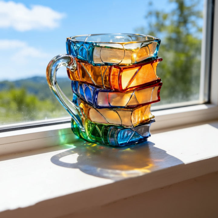 Tazza da Caffè Stile Vetro Colorato con Design a Libro Tazza da Tè