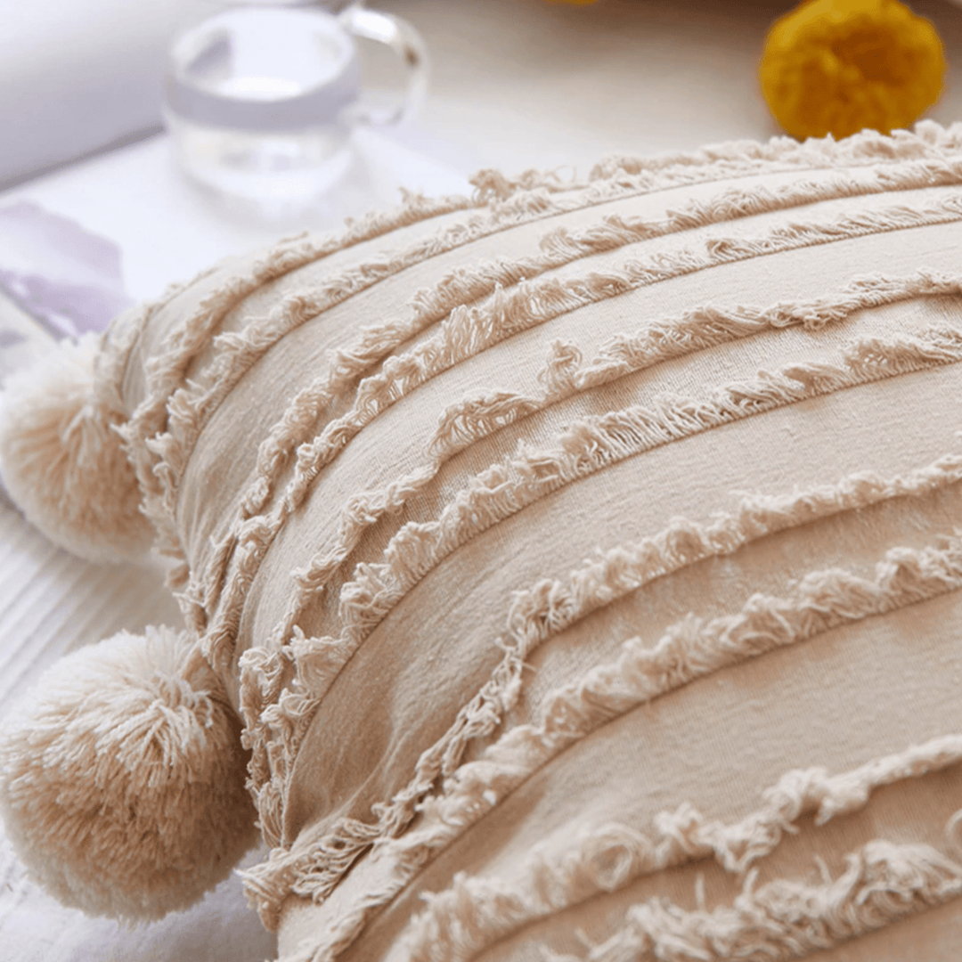 Coussins Décoratifs Doux avec Pompons pour Canapé – Style Rêveur en Lin et Coton, 45x45 cm 8