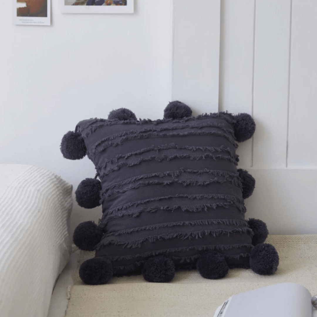 Coussins Décoratifs Doux avec Pompons pour Canapé – Style Rêveur en Lin et Coton, 45x45 cm 9